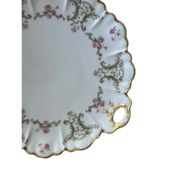 Haviland & Co Limoges Gold Handles Plate‎ Platter Pink Roses 10.5" x 10" - Picture 4 of 4